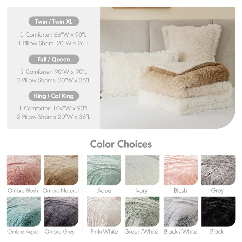 Intelligent Design Malea Shaggy Comforter Set, Long Faux Fur Cozy Down Alternative, Modern Casual Ultra Soft All Season Fluffy Bedding with Matching Sham, King/Cal King, Ivory 3 Piece - Image 5
